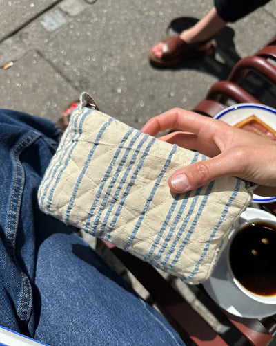 Knitter's Tool Clutch, striped seersucker