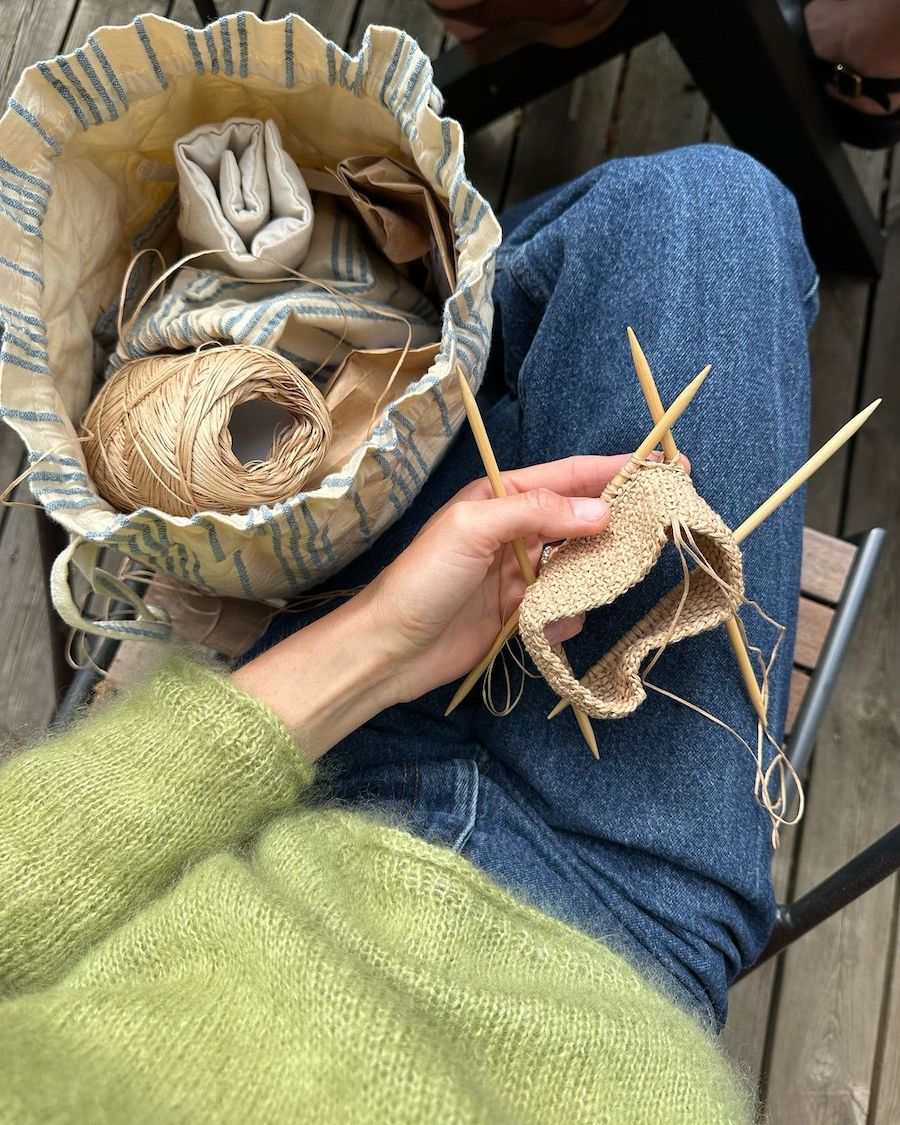 Knitter's Project Bag, striped seersucker