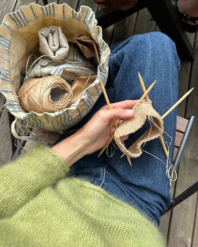 Knitter's Project Bag, striped seersucker