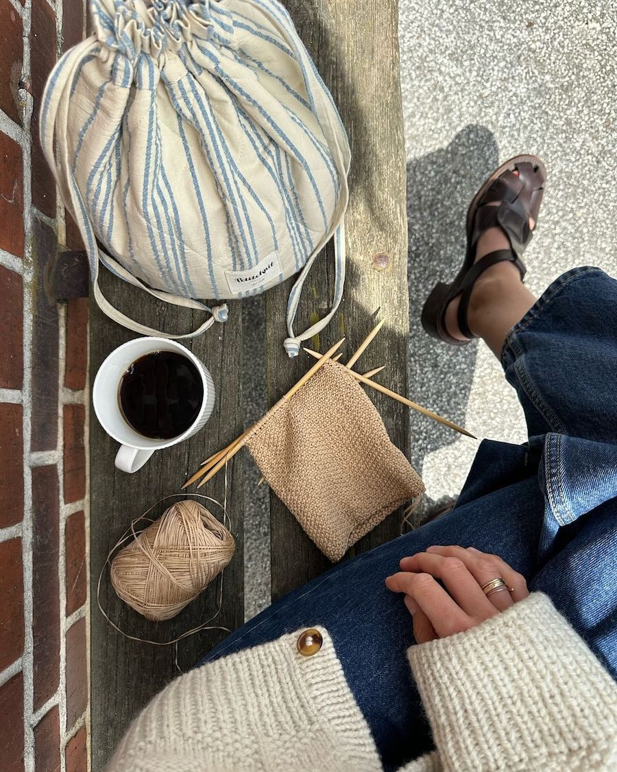 Knitter's Project Bag, striped seersucker